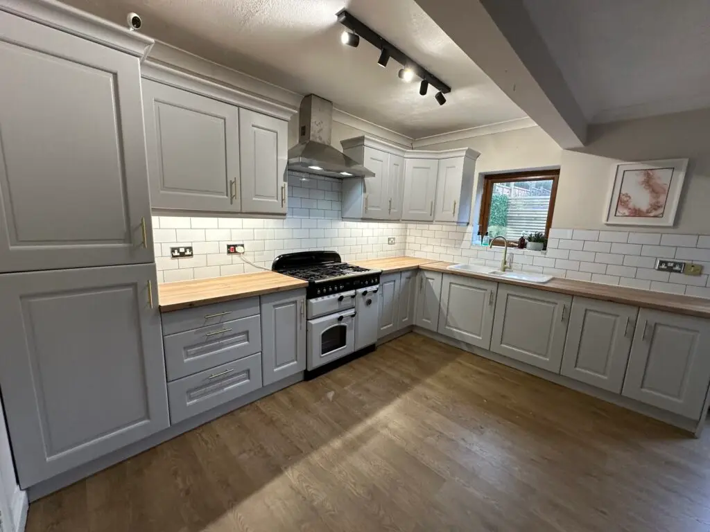 spraying kitchen cabinets